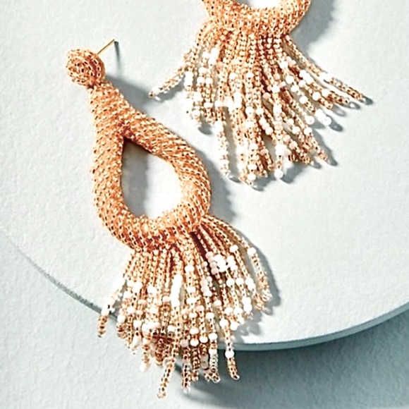 NWT Anthropologie Deepa Beaded Tassel Hoop Chandeliers - Picture 15 of 16